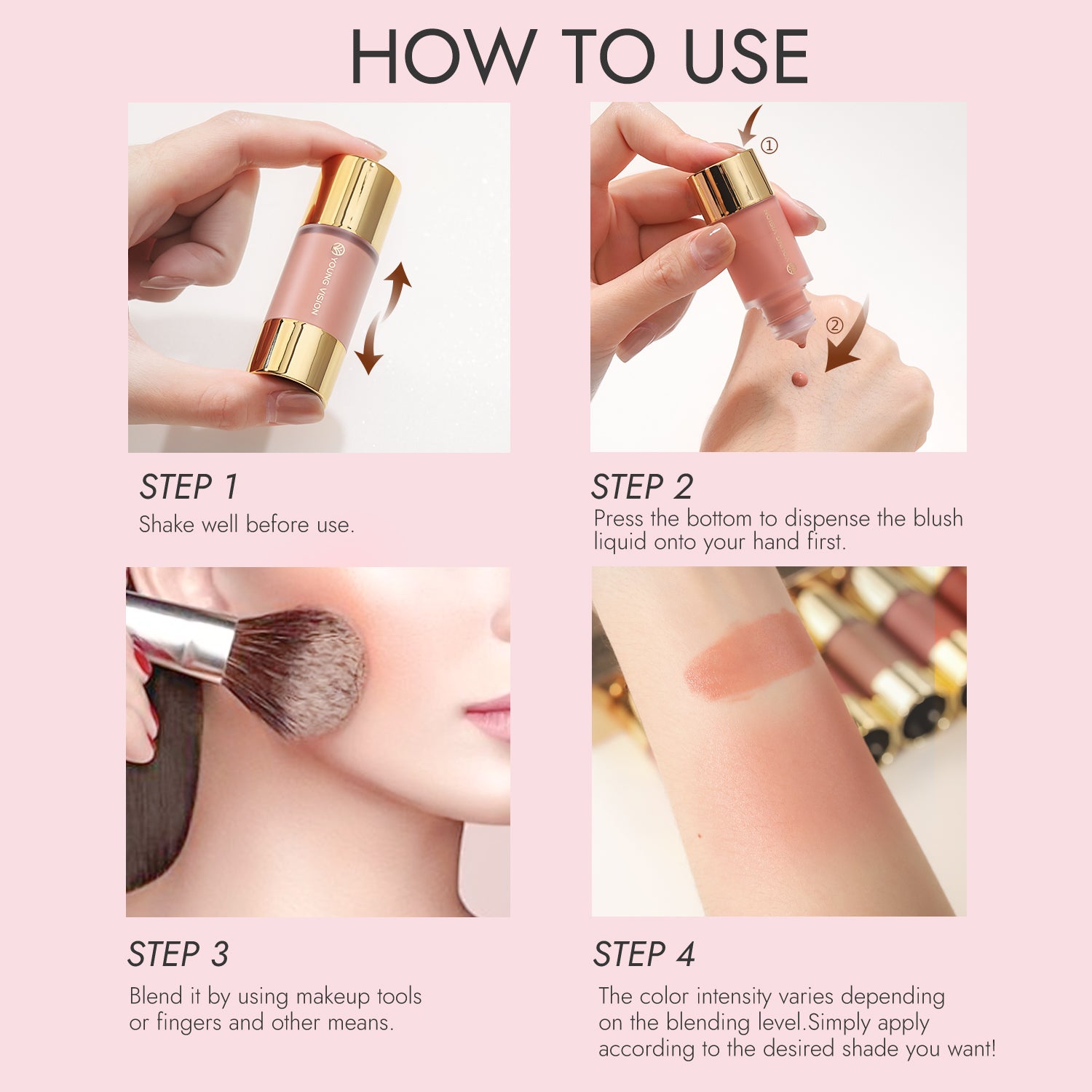 4colors/pack Dropper Liquid Pressed Blush Hydrating Moisturizing Silky Natural Brightening Blush Lipgloss