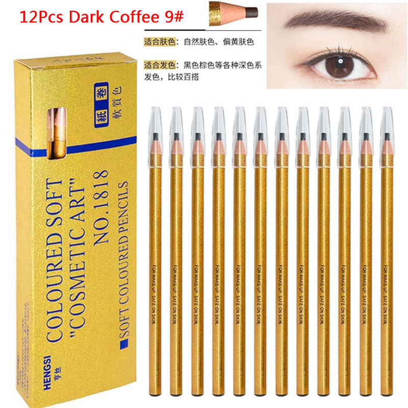 12Pcs/set Eyebrow Pencil Cosmetics for Makeup Tint Waterproof Microblading Pen Long Lasting Waterproof Blonde Brown Eye Brow