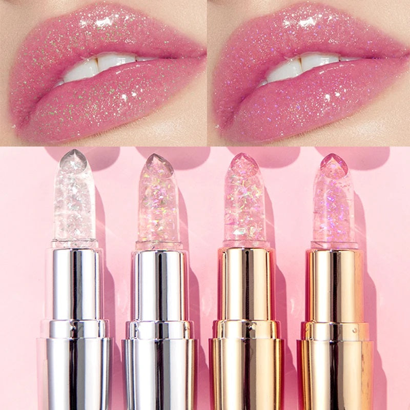 Glitter Lipstick Lip Balm Color Change Transparent Moisturizing Crystal Jelly Pearlescent Lip Plumper Gloss Tint Cosmetic