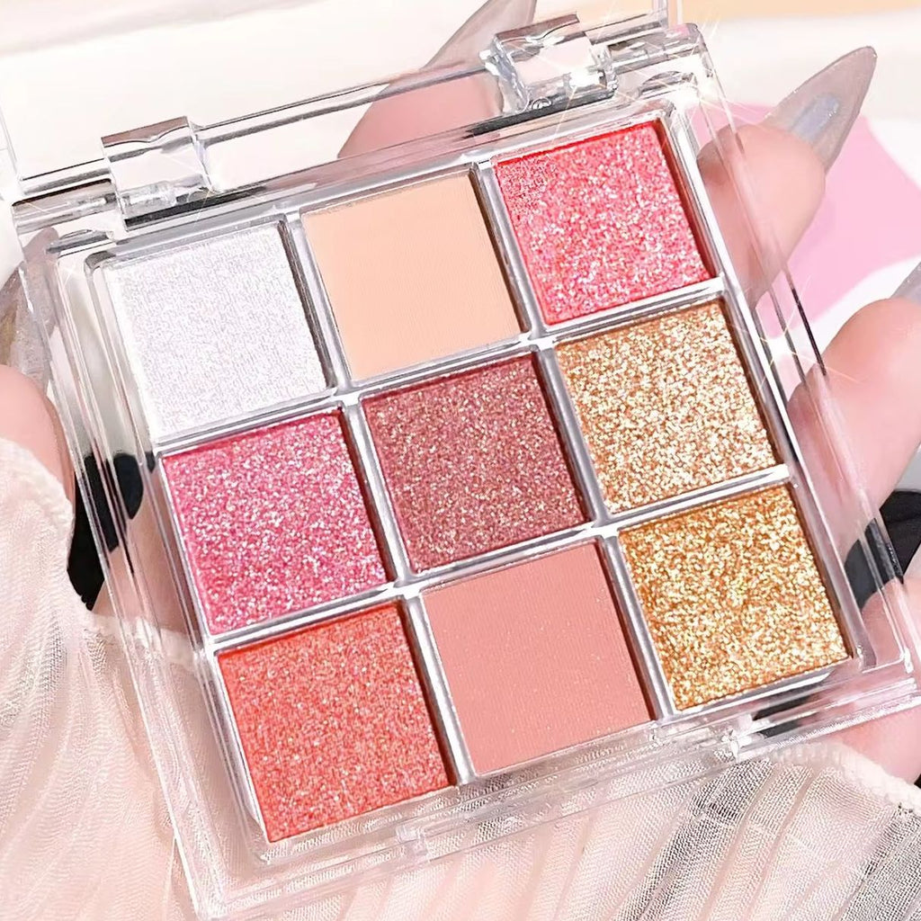 Summer 9 color eyeshadow palette  Orange brown  pink and gold  matte shimmer effect  lasting makeup  keep glitter rose Eyeshadow
