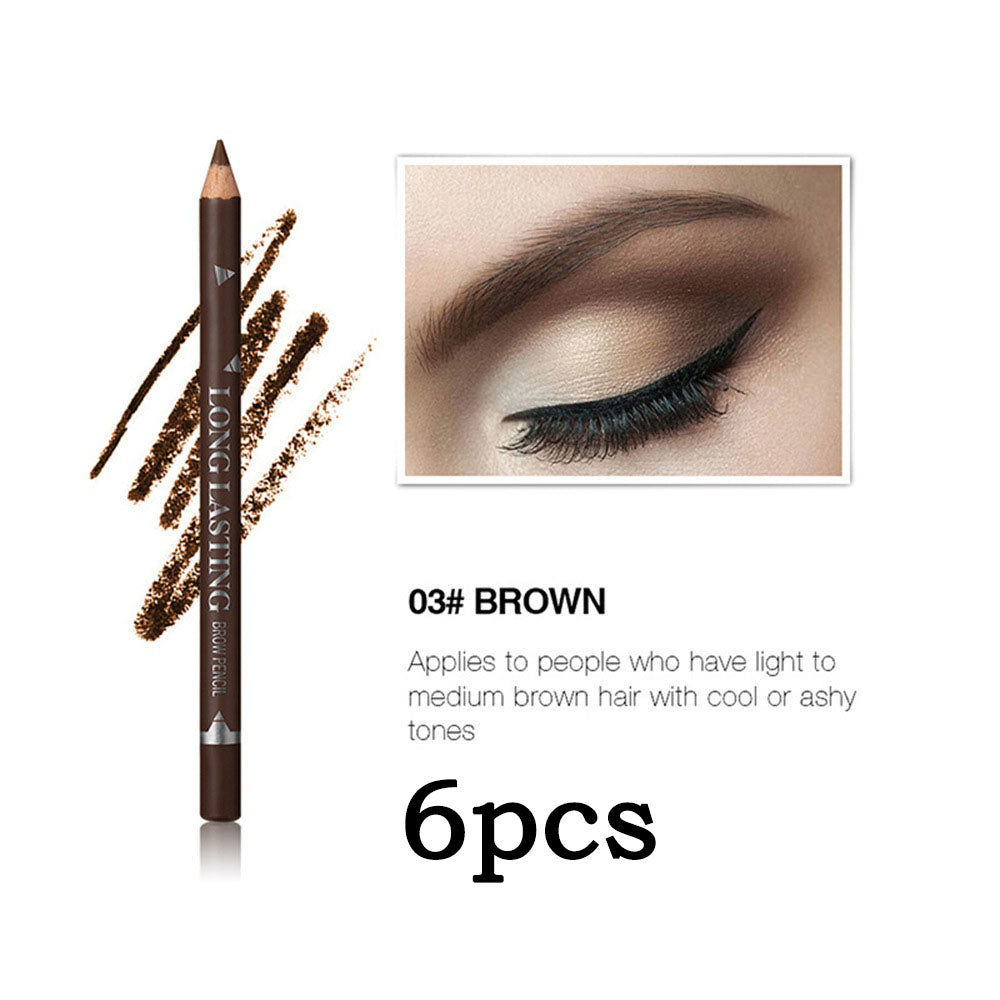 6pcs 3 colors Long Lasting Waterproof Eyebrow Pencils Double Use Wooden Pole Eyeliner Permanent Makeup Tattoo Accessories