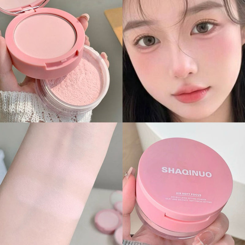 Rose Pink Makeup Loose Powder 2-in-1 Setting Powder Waterproof Oil Control Lavender Purple Transparent Pressed Powder Concealer