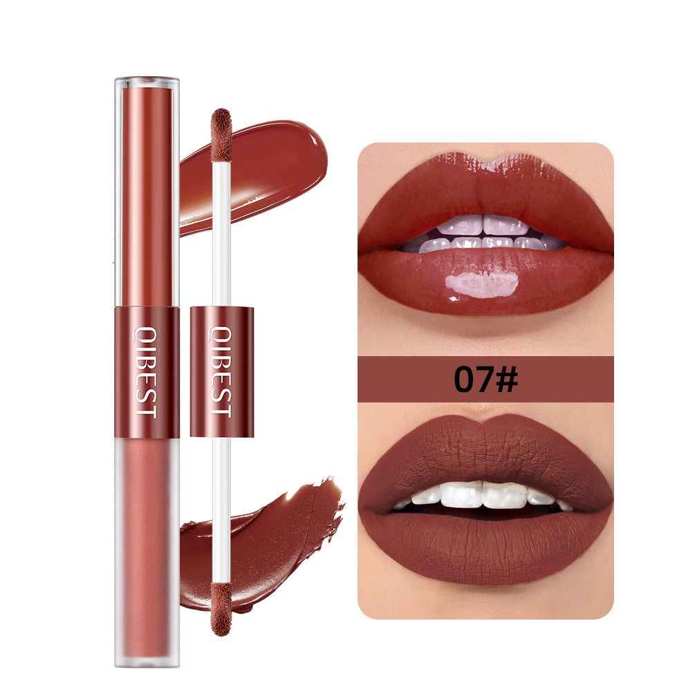 2 In 1 Matte Liquid Lipstick And Mirror Lipgloss Cosmetic Waterproof Lip Glaze Double Head Long-lasting Lip Tint Makeup