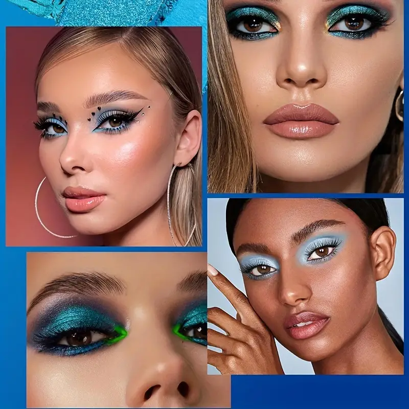 9 Color Eyeshadow Palette Blue Waterproof Sweatproof Blue Matte Pearl Glitter Finish Performance Stage Makeup Music Festival