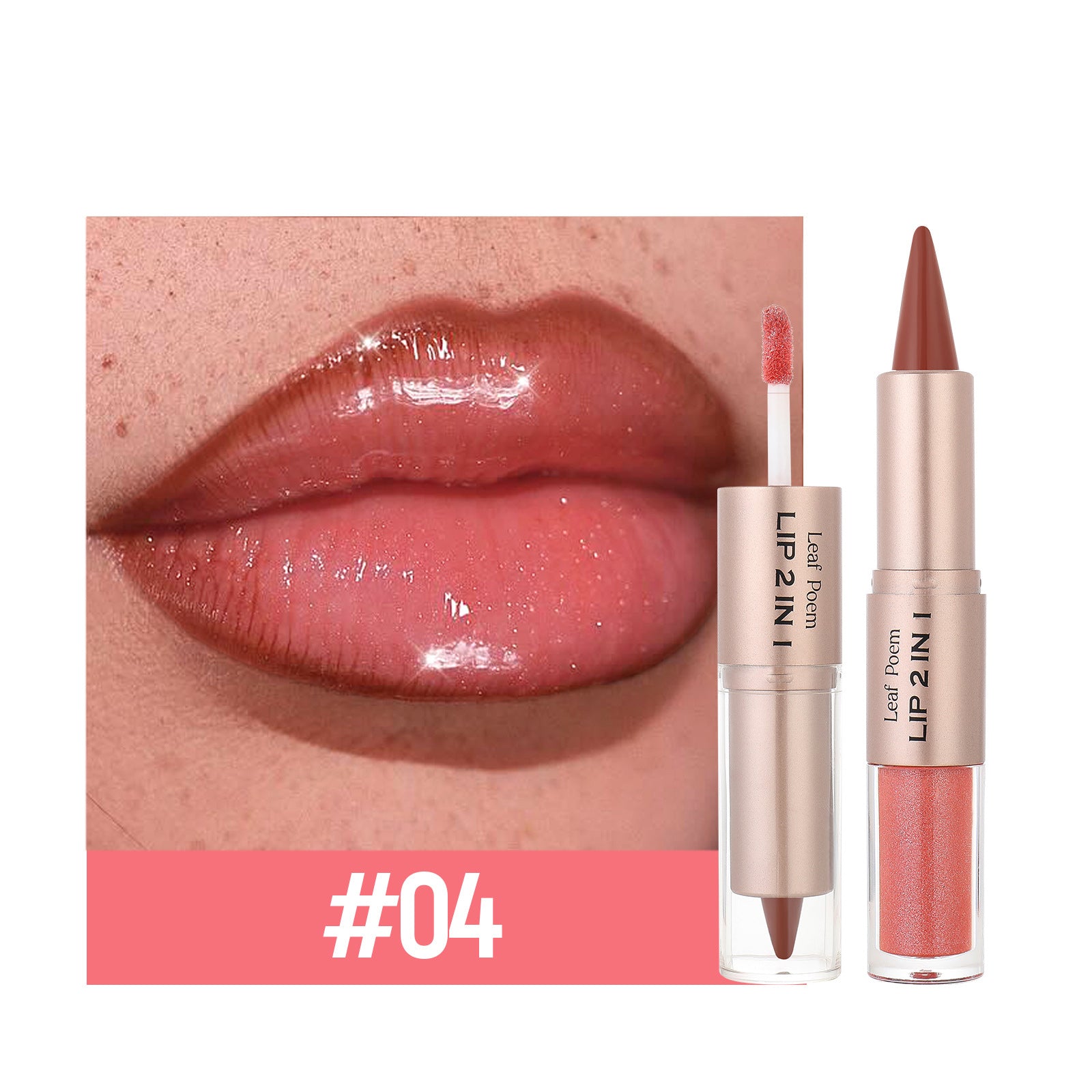 2-in-1 Double Head Lipstick Milk Tea Bean Paste Single Head Mirror Lip Gloss Oil Sexy Lip Makeup Cosmetics 3.5G+2.5G