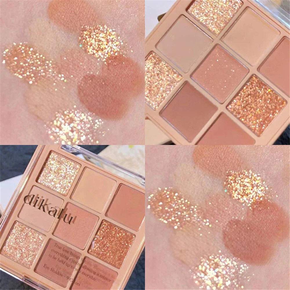 9 Colors Nude Matte Palette Shimmer and Shine Eyeshadow Palette Matte Glitter Eyeshadow Palette Shiny Eye Shadow Eye Pigments