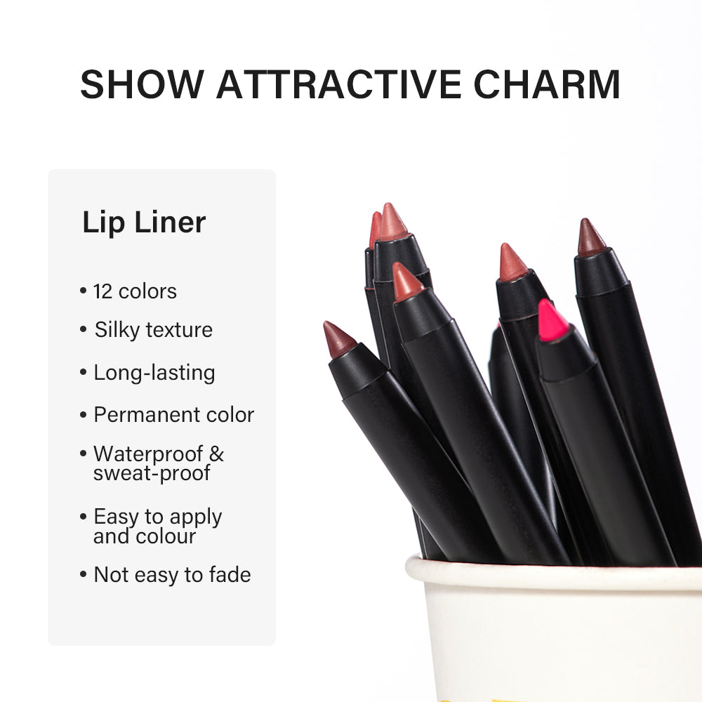 12 Colors Matte Lipliner Pencil Red Contour Tint Lipstick Waterproof Long Lasting Non-stick Cup Moisturising Lips Makeup