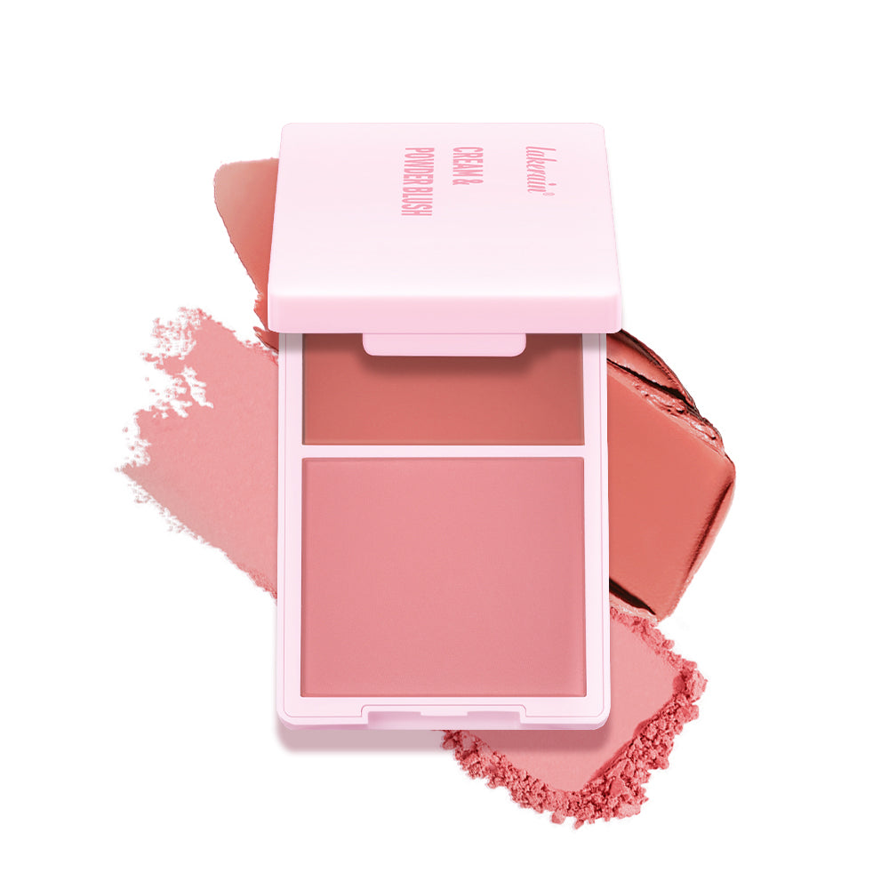 Creme & Powder Blush Duo Long Wearing Matte & Dewy Finish High Pigment Pink Candy Peach Blush Palette Vibrant Orange Red Blush