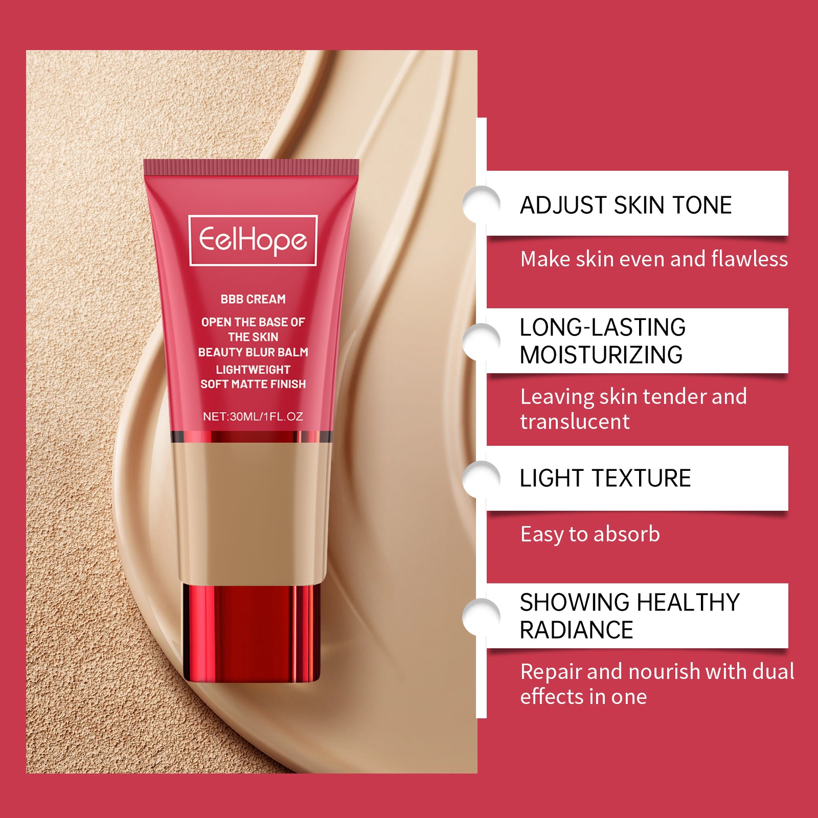 BB Cream Foundation Full Coverage Waterproof Liquid Lightweight Buildable Matte Color Correct Hydrate Natural Flawless Concealer