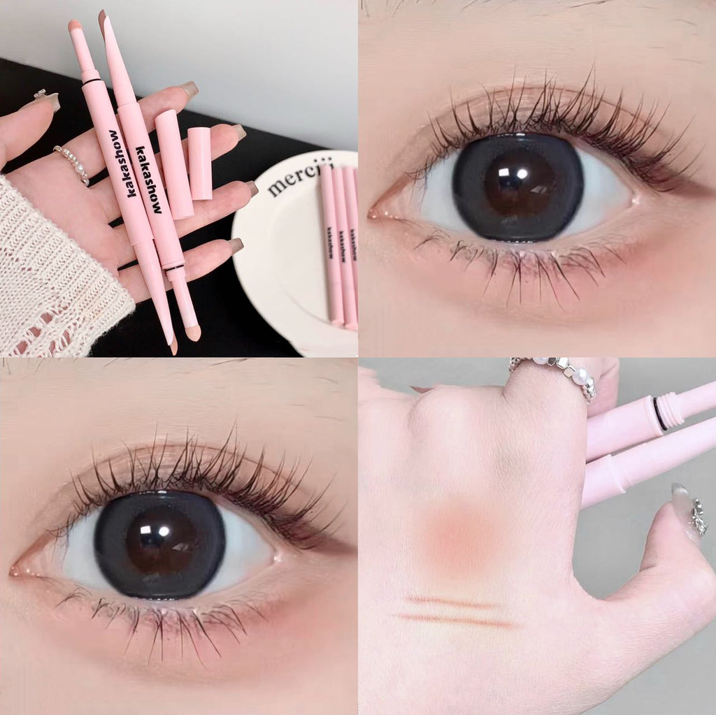 Double-head Gel Blade Eyeliner Pencil With Sponge Smudging Silkworm Pen High Gloss Powder Natural Brightens Eyeshadow Stick