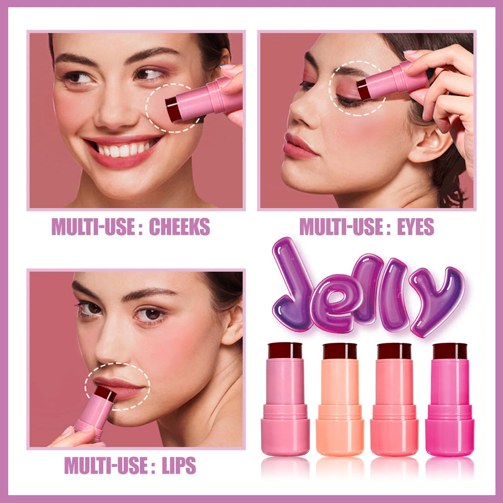 2PCS Jelly Lip&Cheek Tint Set 2 in1 Blush Lip Gloss Stick Hydrating Long-Lasting Refreshing Face Contouring Cream Stick