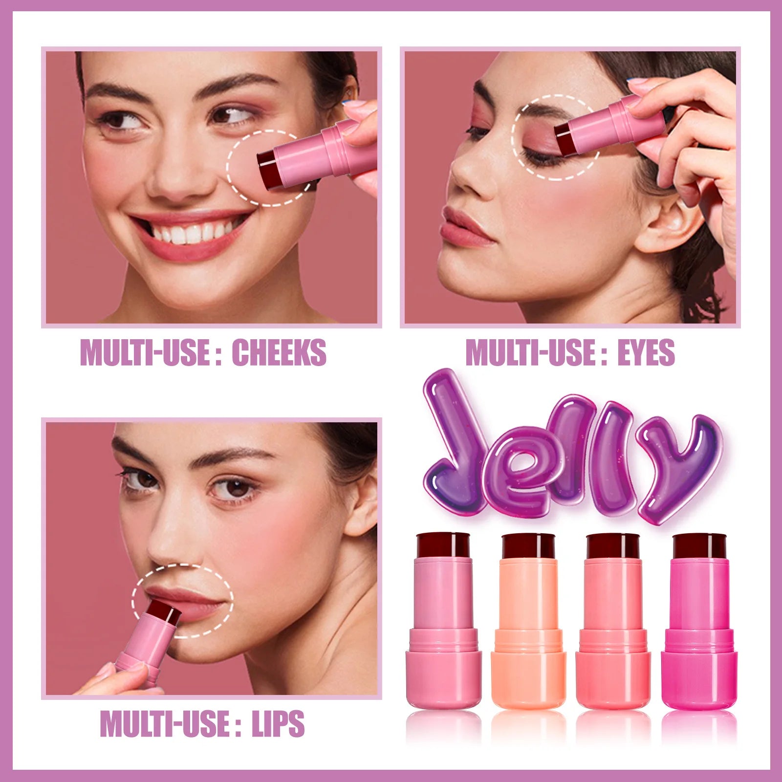 2PCS Jelly Lip&Cheek Tint Set 2 in1 Blush Lip Gloss Stick Hydrating Long-Lasting Refreshing Face Contouring Cream Stick