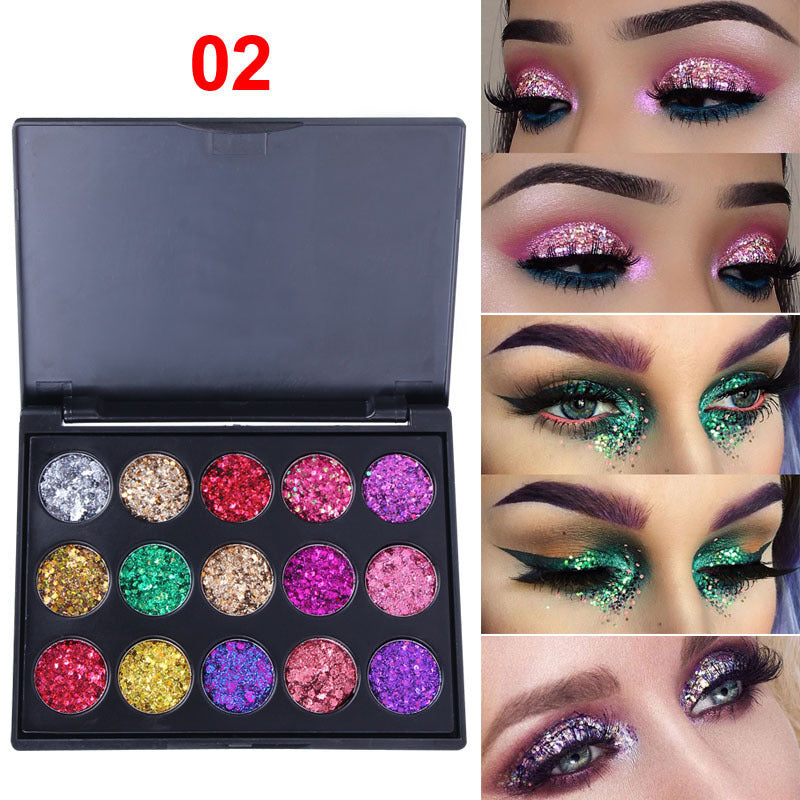 15 Colors Bright Crystal Eyeshadow Makeup Palette Glitter Glow Girl, Silver Red Rose Green Glitter Gel Color Eyeshadow Top Coat