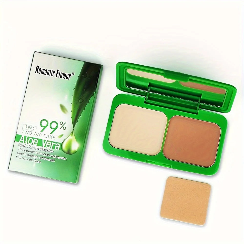 3-in-1 Double-Layer Aloe Vera Matte Powder Foundation Waterproof Sweatproof Long-Lasting Oil Control for Summer Makeup Set