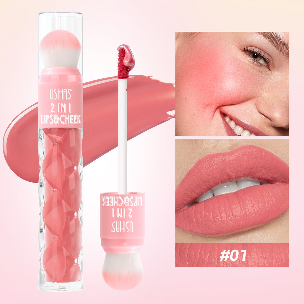 2 in 1 lip gloss + blush easy to apply long-lasting color long-lasting waterproof  natural matte  with sponge brush