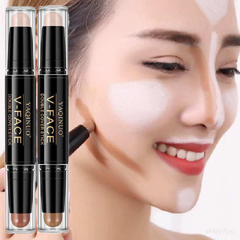Double-Head Highlighter Concealer Trimming Stick Nose Shadow Cream Pen Brighten Full Coverage Concealer Face Bronzer Cosmetics
