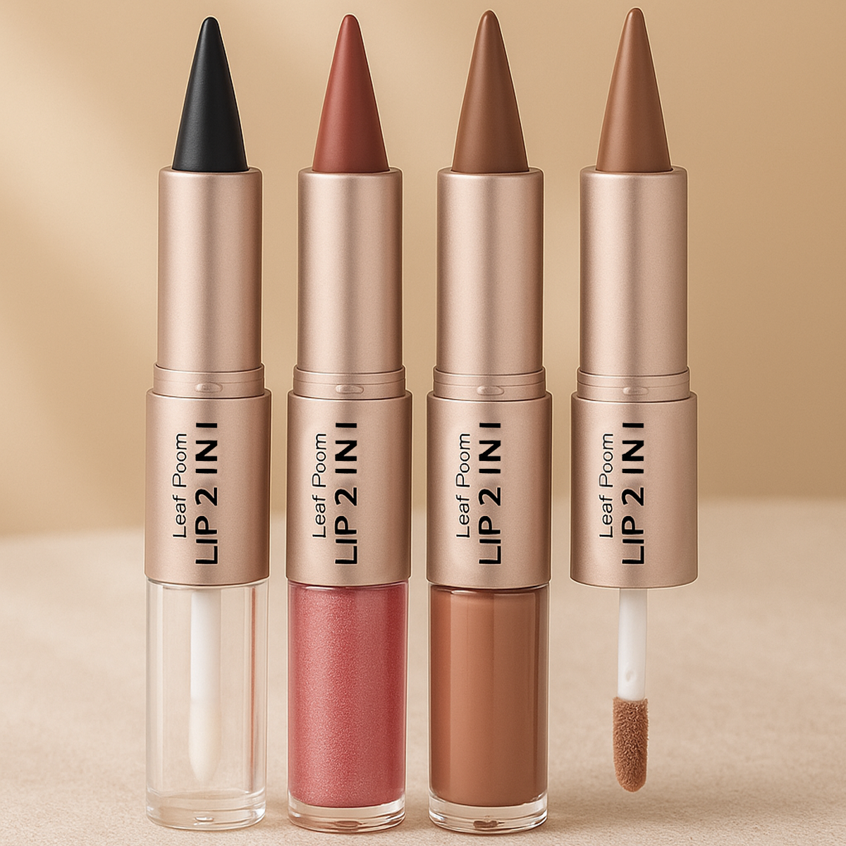 2-in-1 Double Head Lipstick Milk Tea Bean Paste Single Head Mirror Lip Gloss Oil Sexy Lip Makeup Cosmetics 3.5G+2.5G