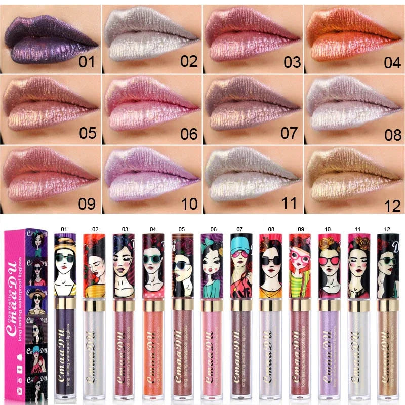 shimmer lip gloss beauty girl diamond glitter lip tint waterproof long lasting 12 color gold flash liquid lipstick makeup