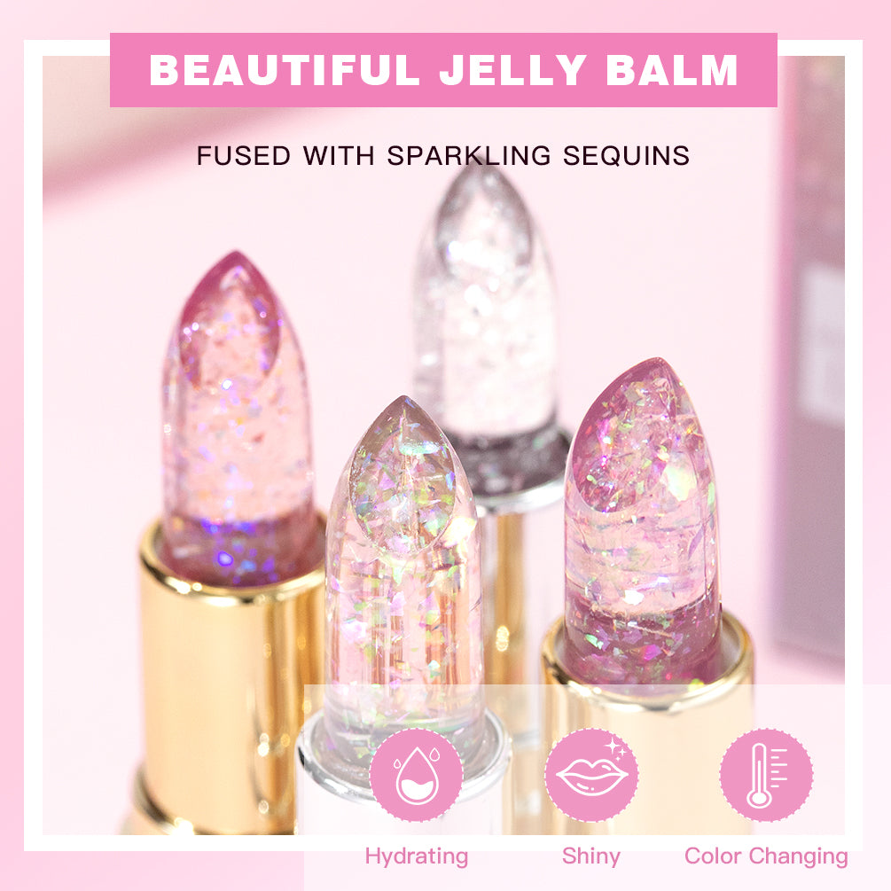 Glitter Lipstick Lip Balm Color Change Transparent Moisturizing Crystal Jelly Pearlescent Lip Plumper Gloss Tint Cosmetic