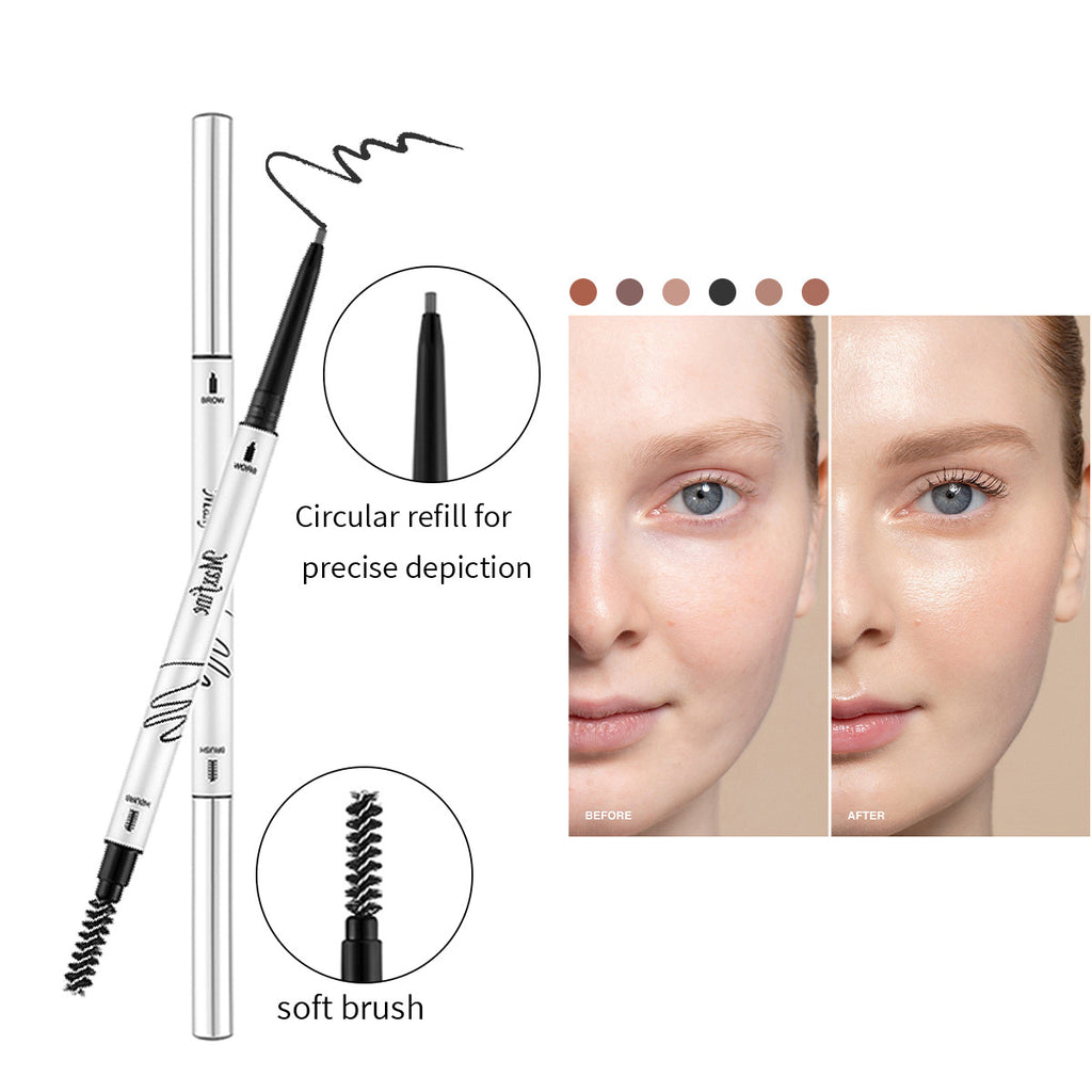 Double Head Fine Tube Eyebrow Pencil High Pigment Waterproof Not Easy To Fade Suitable For Beginners Eye Cosmetics