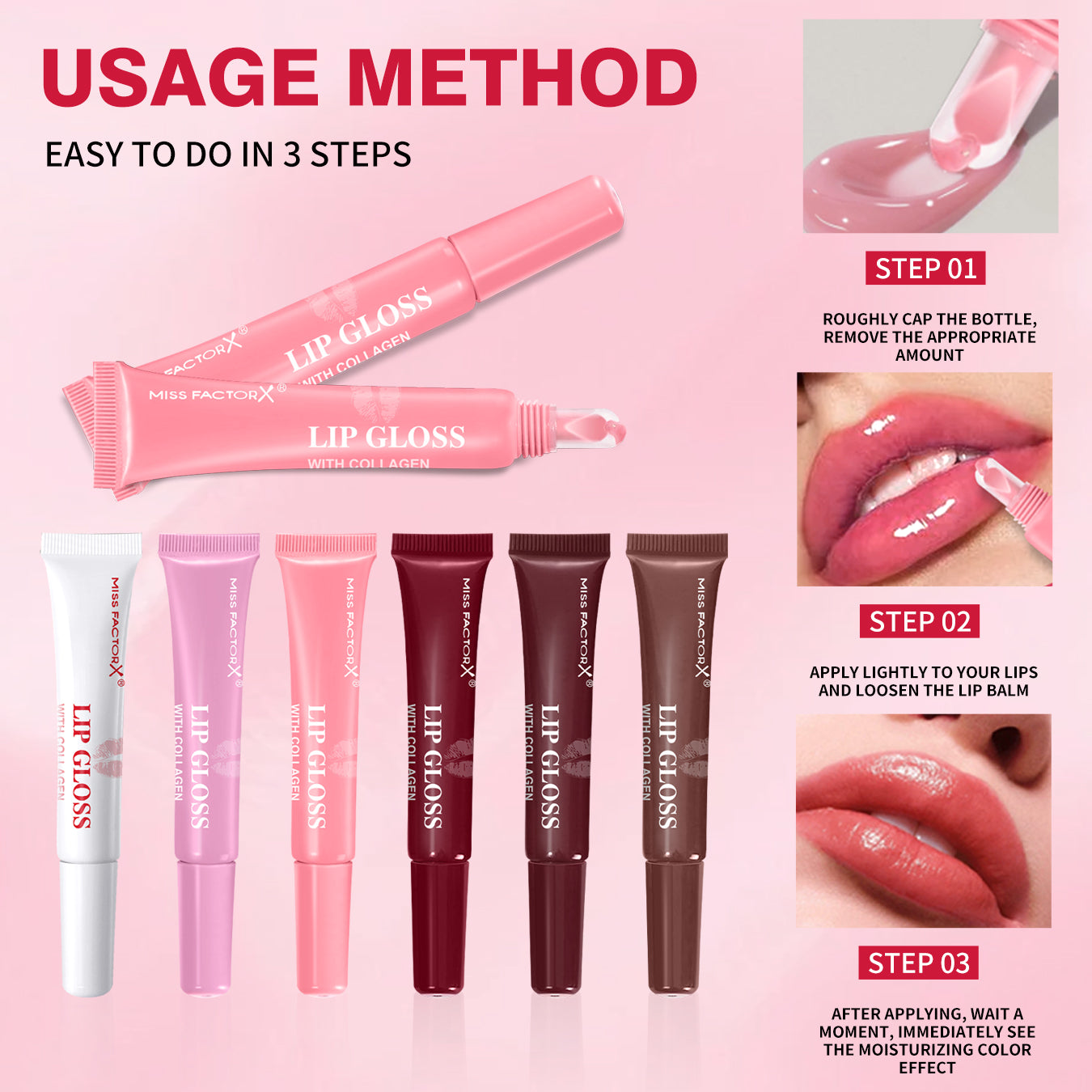 6pcs/box 6-color lip gloss set Unique gift set Long-lasting moisturizing Glossy lip color Valentine’s Day gift Thanksgiving gift