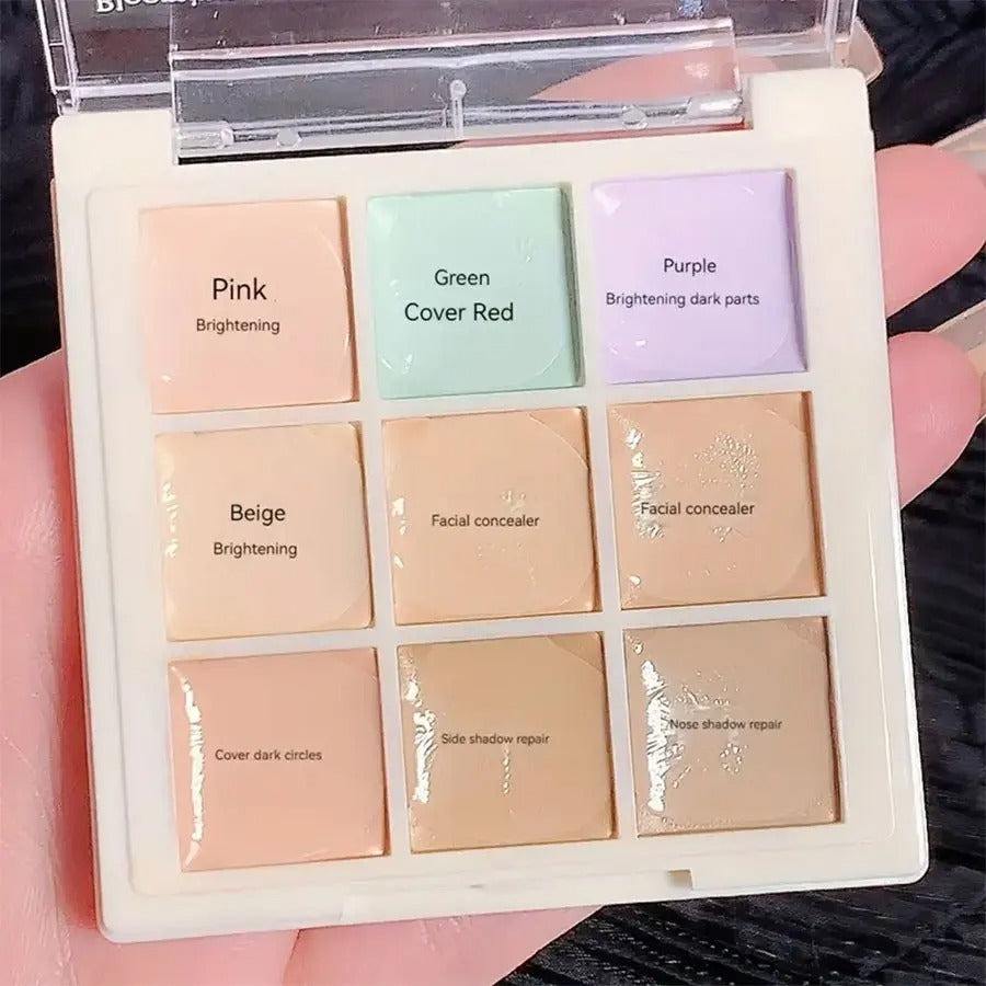 9-Color Flawless Concealer Palette - Waterproof Sweatproof Full Coverage - Corrects Spots Acne Dark Circles Tear Grooves