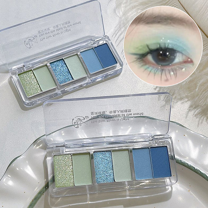 6Color Glitter Eyeshadow Strip Palette Brightening Waterproof Matte Gradient Blue-green Summer Lying Silkworm Eye Pigment Makeup