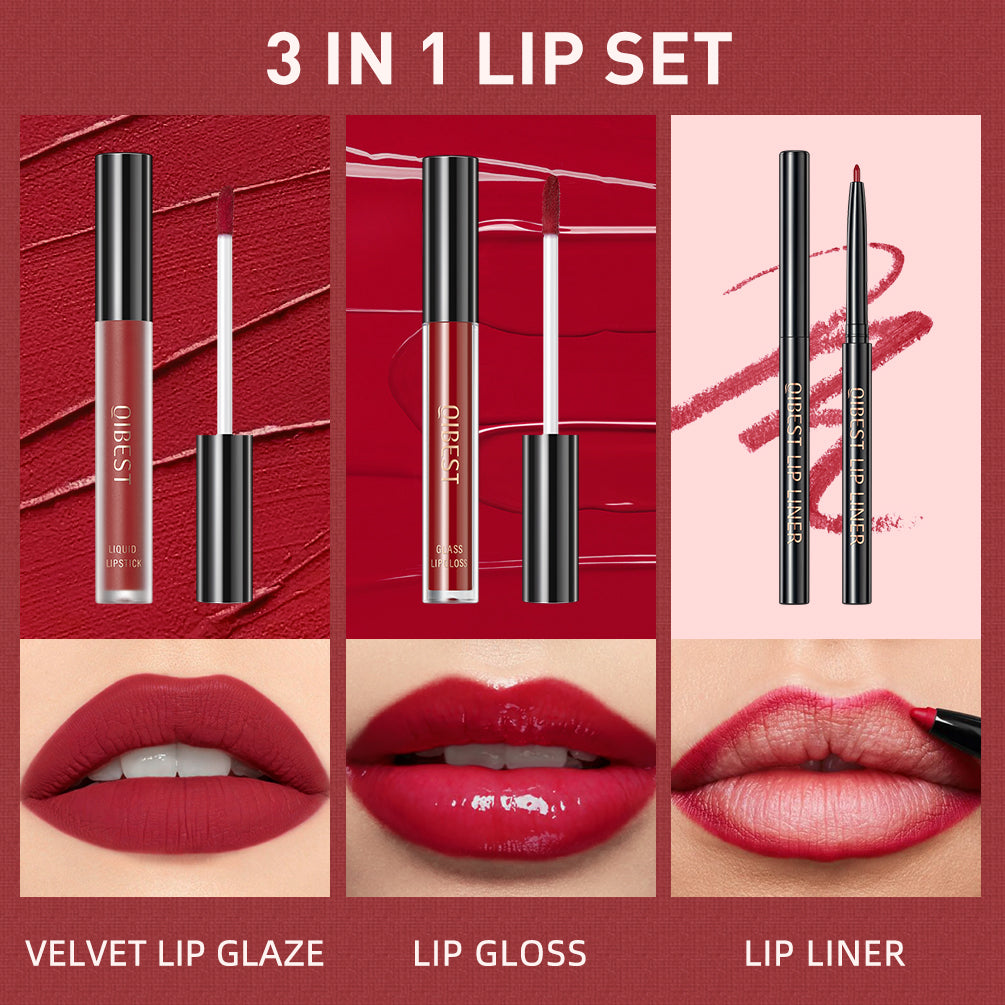 3pcs Matte Liquid Lipstick+Lip Liner Set Lip Glaze Makeup Nude Black Red Velvet Lip Gloss Long Lasting Cosmetics Kits