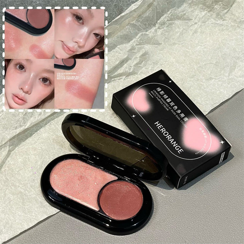 Multi-Use Two-color Blusher Pearlescent Matte Highlight Contour Makeup Natural Nude Blush Lipstick Eye Shadow Brightening Cream