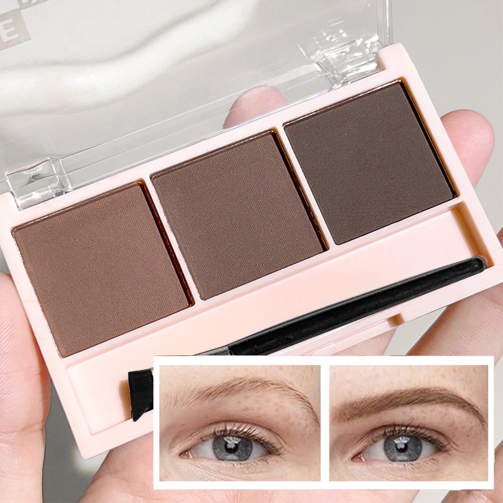 3-color brow powder palette with brush matte water and sweat resistant natural color brow powder long-lasting