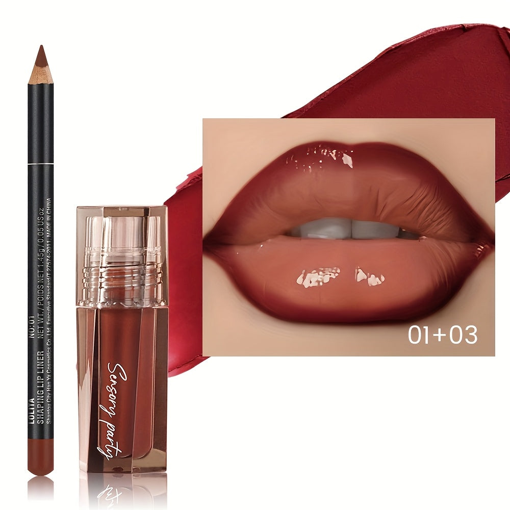 Hydrating Lip Gloss & Lip Liner Set - Define Your Lips with 3D Precision Perfectly Versatile for Every Makeup Style