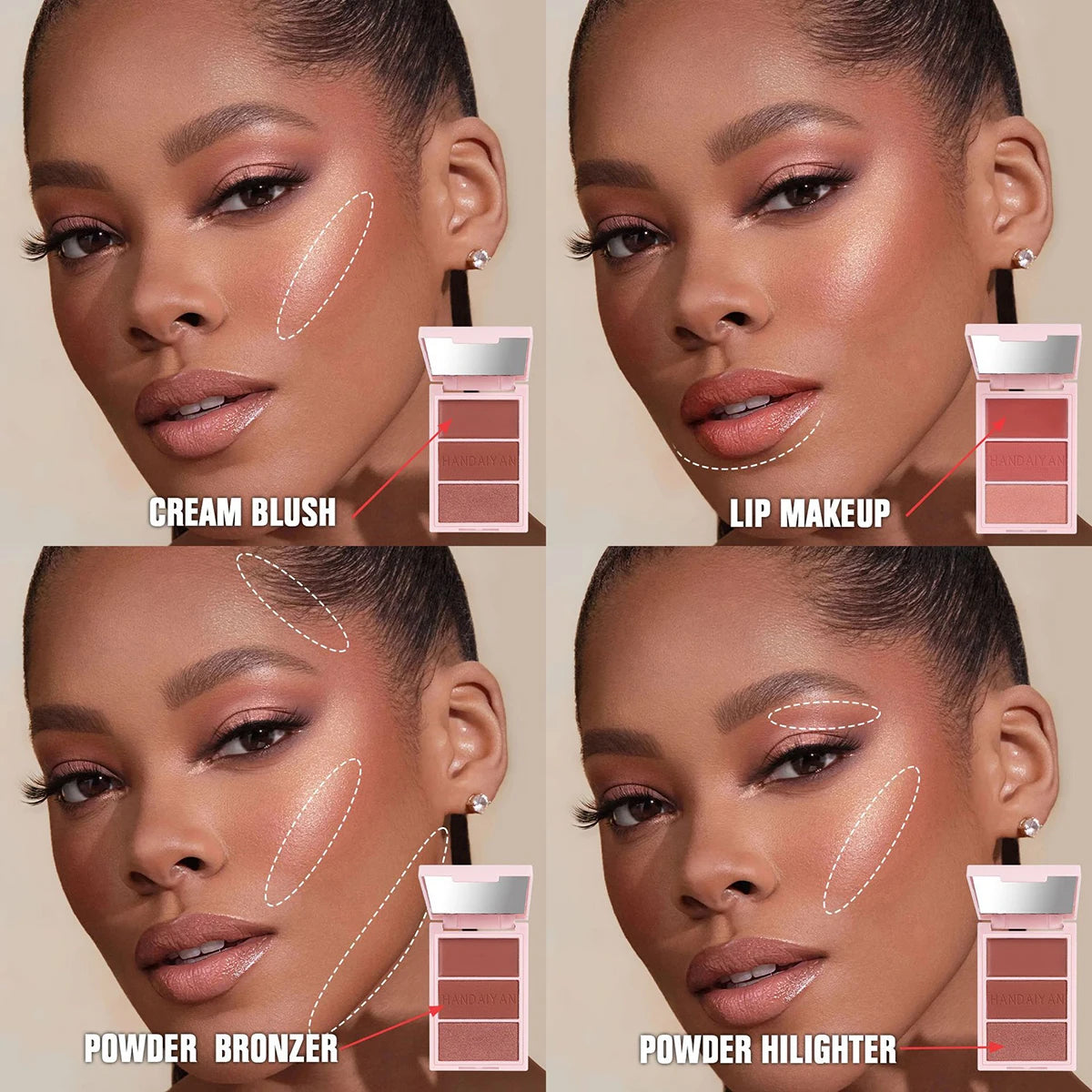 Three-color blush all-in-one palette multi-functional high-gloss eye shadow contouring palette matte