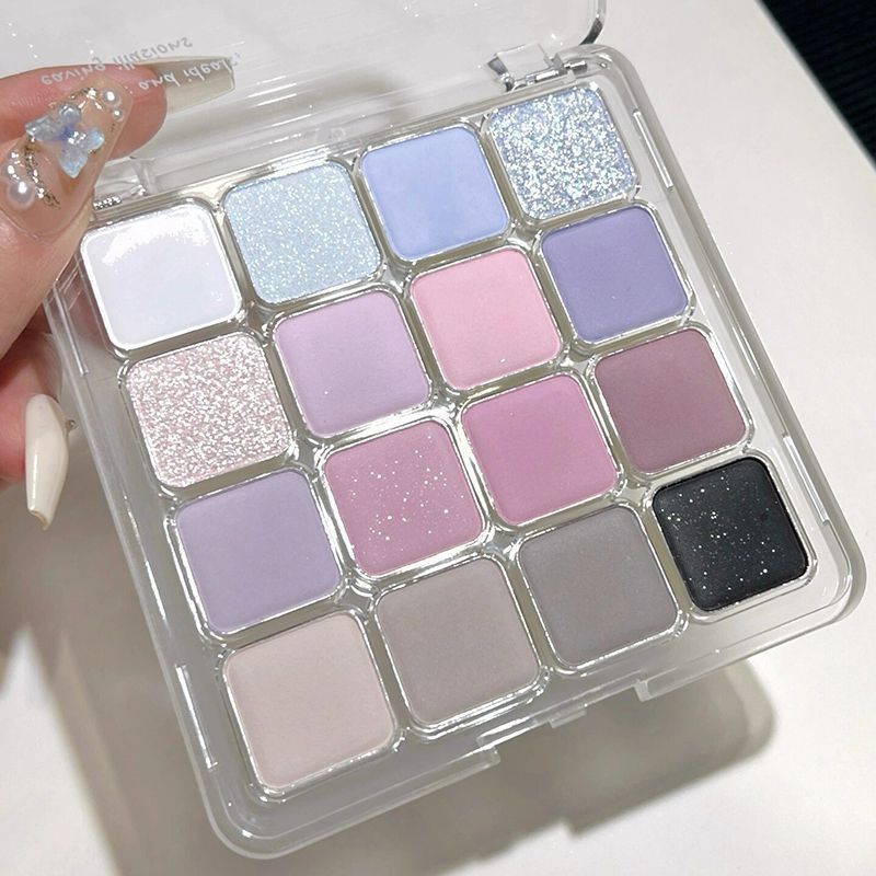 16-color Korean eyeshadow palette - matte shiny and berry tones  nude pink brown  vibrant high-gloss eyeshadow with sequins