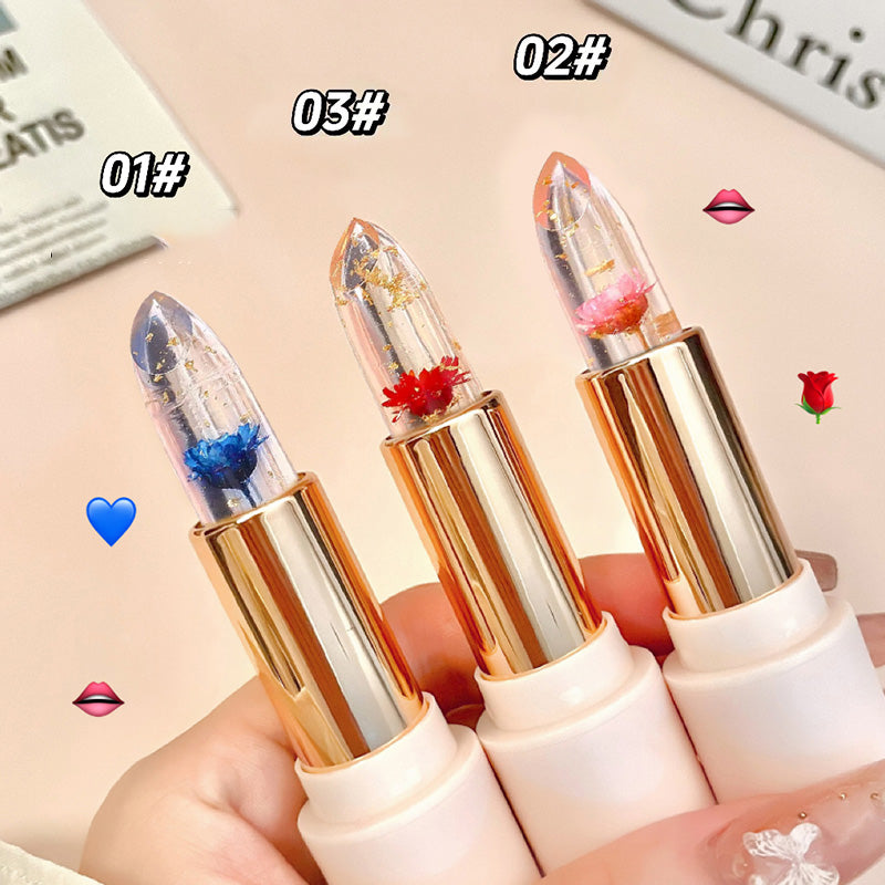 Blue Rose Petal Lip Balm Color-changing Jelly Lipstick Hydrating Non-Sticky Crystal Flower Lip Stain Makeup Skin Care