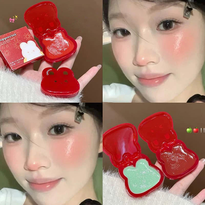 Cute Rabbit Water Gloss Cheek Cream Monochrome Blush Paste Mud Pink Tint Brighten Cheek Contour Rouge Waterproof Makeup Blusher