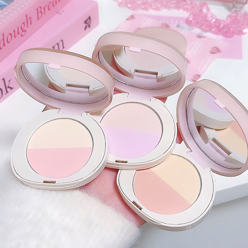 Two-tone Pressed Setting Powder Loose Control Oil Natural Brighten Low Saturation Purple Apricot Highlighter Korean Makeup