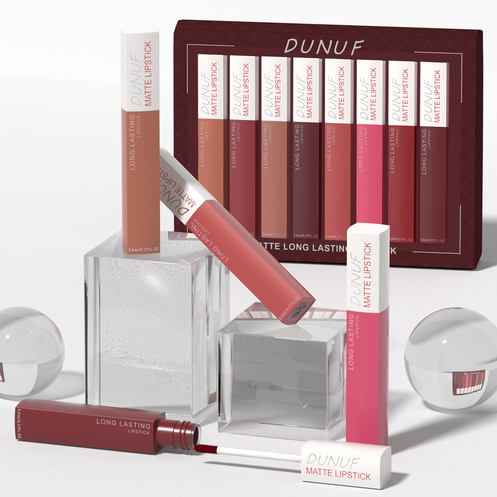 8 pcs matte color lasting lip gloss set three-dimensional plastic lips waterproof anti-sweat non-stick cup lipstick set
