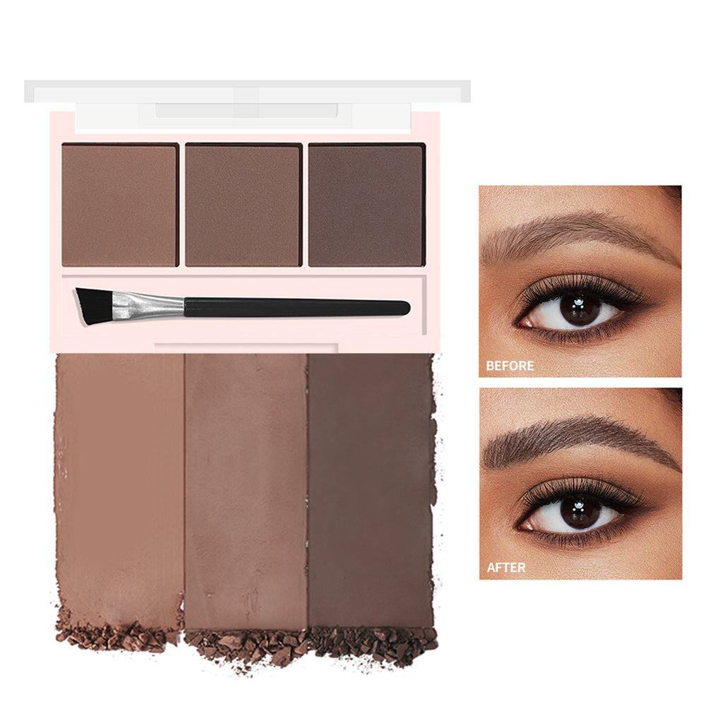 3-color brow powder palette with brush matte water and sweat resistant natural color brow powder long-lasting