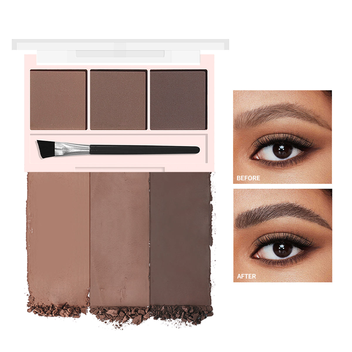 3-color brow powder palette with brush matte water and sweat resistant natural color brow powder long-lasting