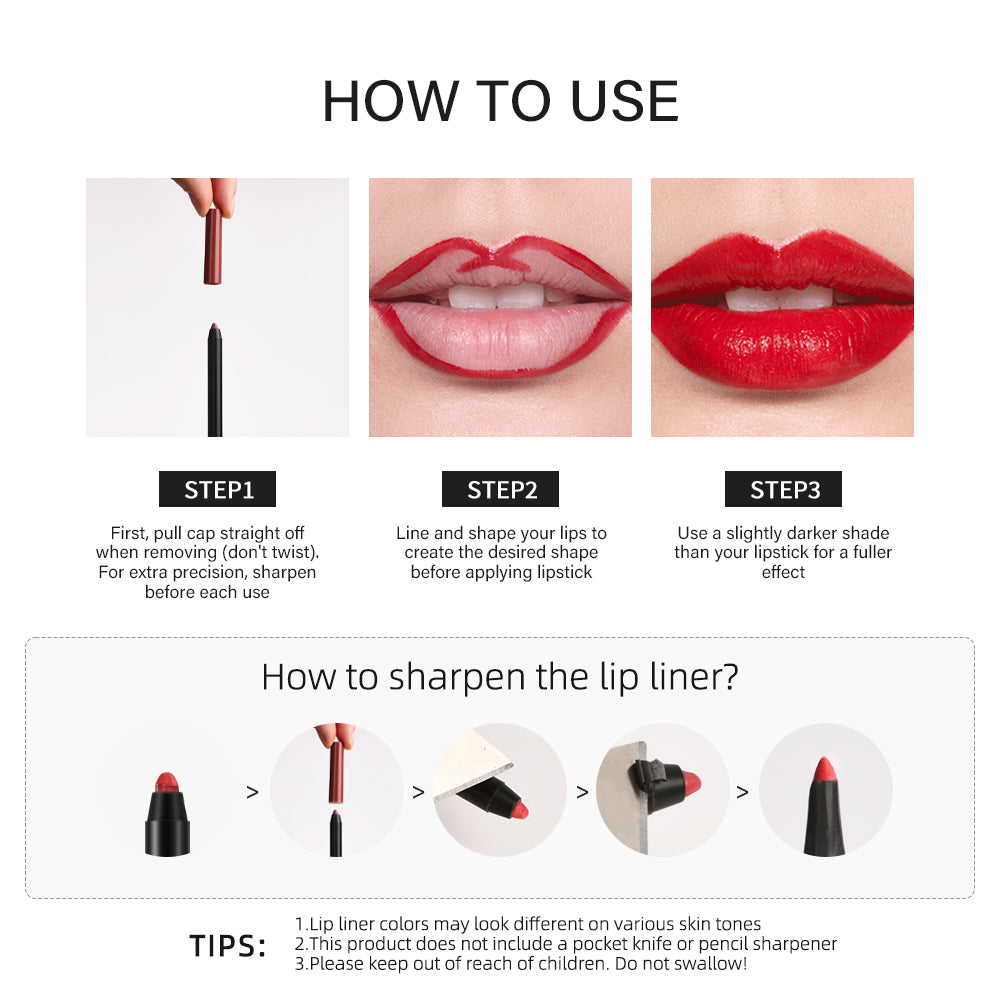 12 Colors Matte Lipliner Pencil Red Contour Tint Lipstick Waterproof Long Lasting Non-stick Cup Moisturising Lips Makeup