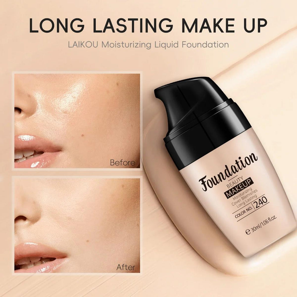 Oil Free Liquid Foundation Natural Matte Finish Concealer Waterproof Long Lasting Base Makeup for Flawless Skin