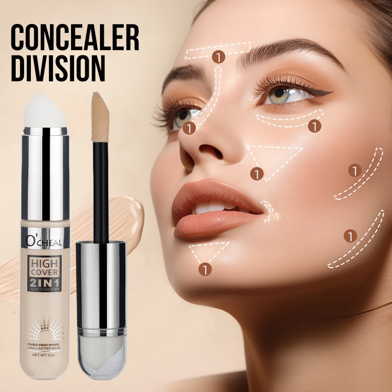 High Coverage 2in1 Liquid Foundation Concealer Cream For Dark Circles Acne Waterproof Long Lasting Natural Makeup Cosmetics