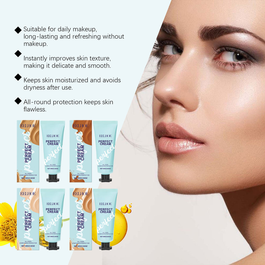 BB Cream Foundation Waterproof Sweatproof Glossy Skin Lightening Face Concealer Deep Hydration High Coverage Makeup Base