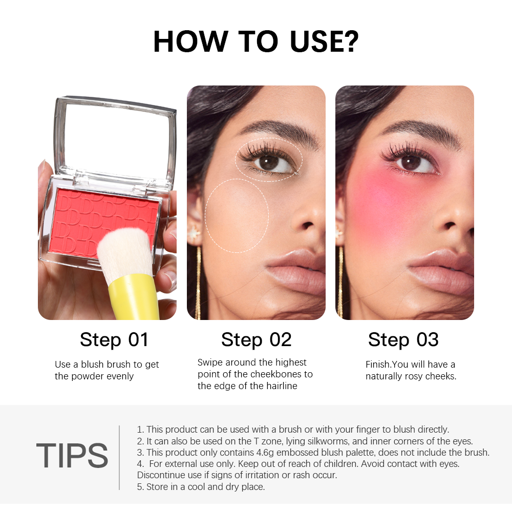 Brightens Embossed Blush Palette Rosy Blusher Facial Blush Powder 3D Relief Blush Palette Brown Cheek Contour Rouge Cosmetics