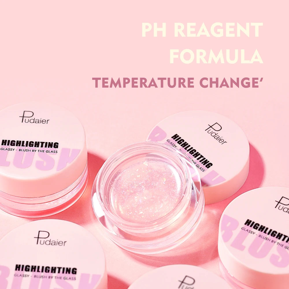 Glassy Blush Gel Temperature Changing Color Peach Cheek Tint Clear Glitter Long Lasting Makeup Rouge Eyeshadow Make Up Tool 10g
