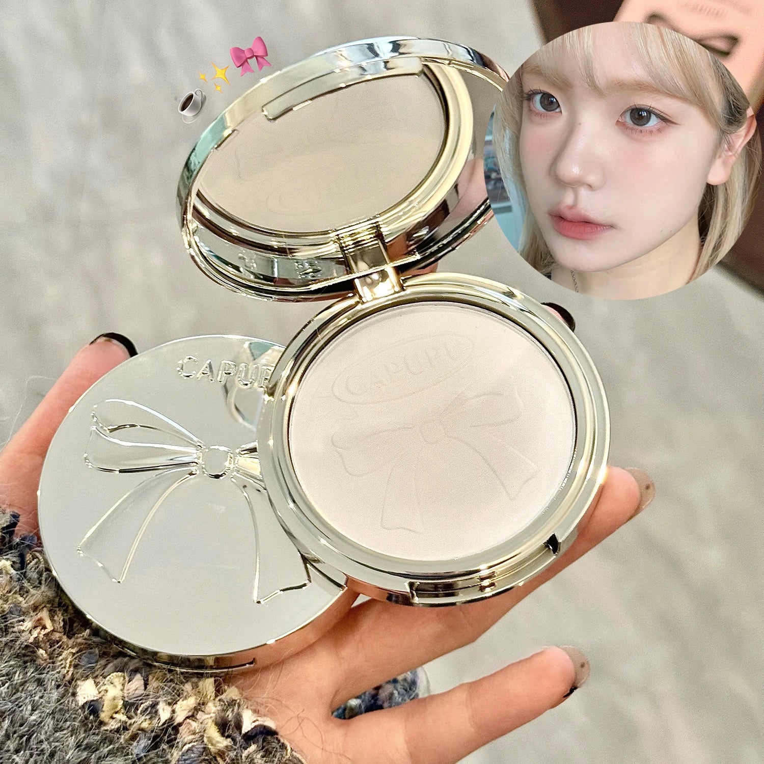 Bowknot Pressed Powder Transparent White Matte Brighten Concealer Long-lasting Oil Control Face Makeup Smooth Setting Powder