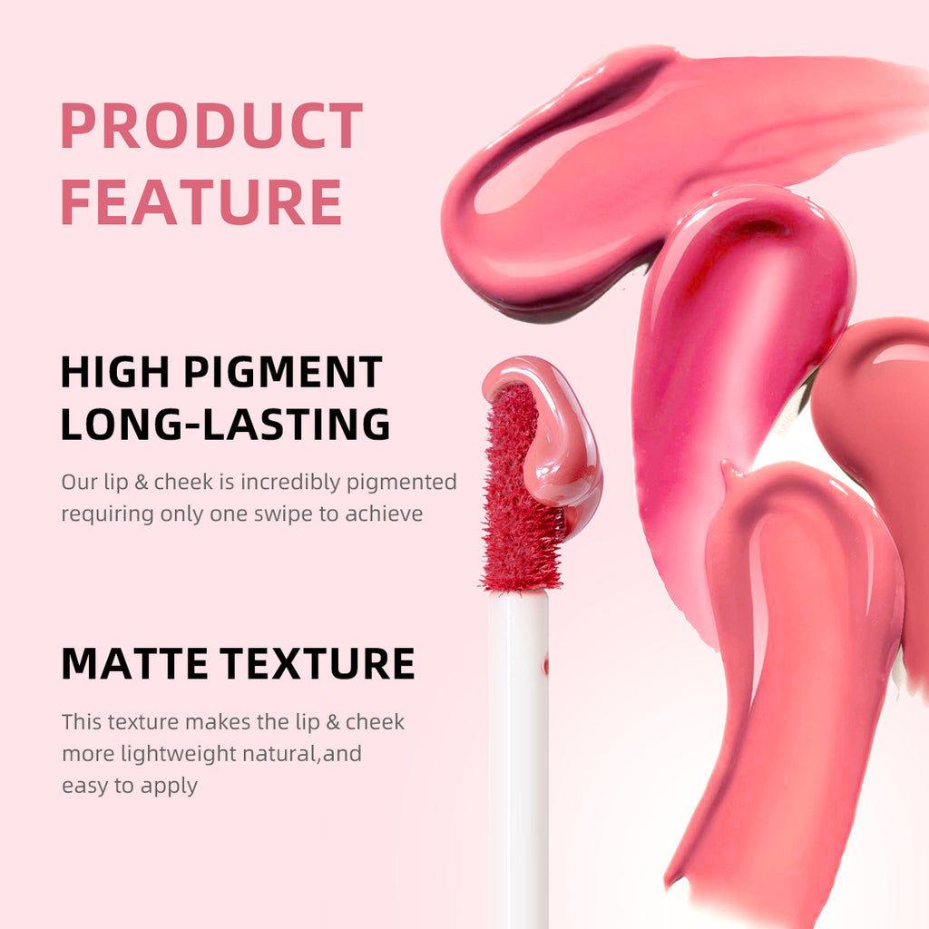 2 in 1 lip gloss + blush easy to apply long-lasting color long-lasting waterproof  natural matte  with sponge brush