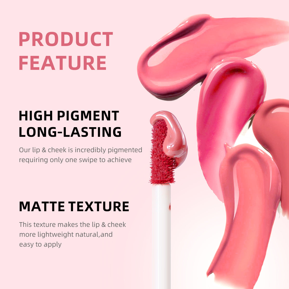 2 in 1 lip gloss + blush easy to apply long-lasting color long-lasting waterproof  natural matte  with sponge brush