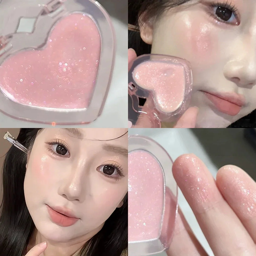 Peach Pink Sparkling High Gloss Powder Highlighter Palette Face Contour Brighten Expansive Jelly Blush Paste Illuminate Makeup