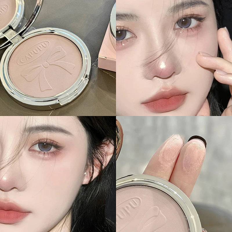Bowknot Pressed Powder Transparent White Matte Brighten Concealer Long-lasting Oil Control Face Makeup Smooth Setting Powder
